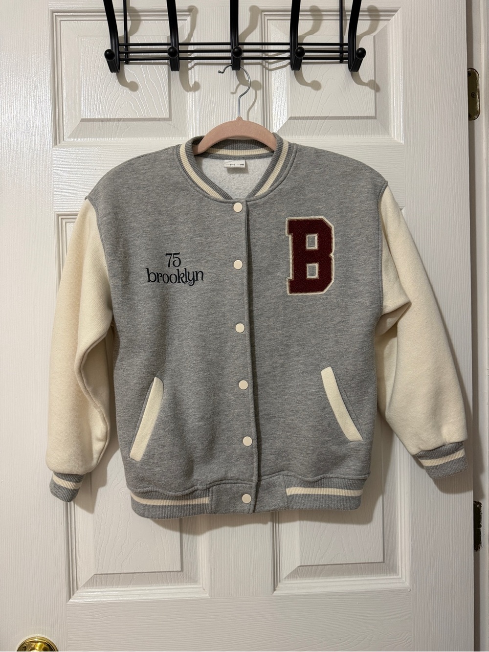 Zara Grey & Cream Varsity Hoodie with Burgundy 'B' Patch
